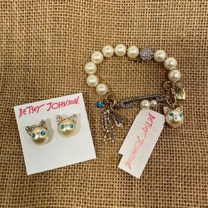 Betsey Johnson Cat Earring and Bracelet Set